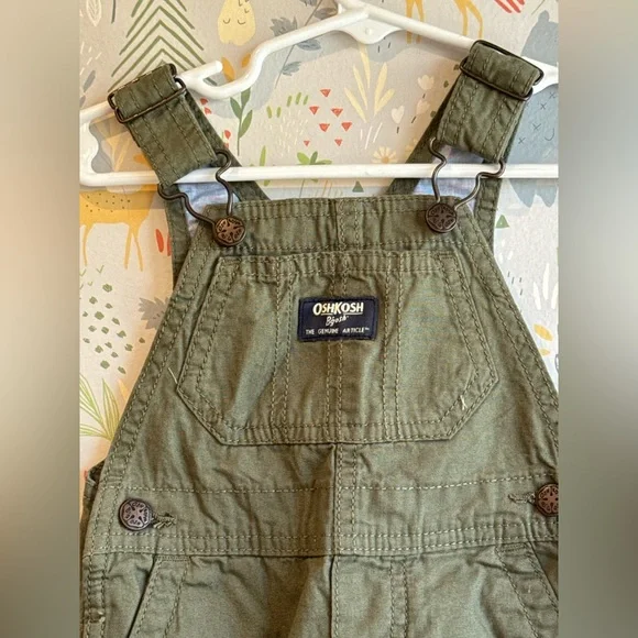 Oshkosh baby B’gosh 24 Month Airplane Lined/ Cuff Army Green Vestbak Overalls - Picture 5 of 15